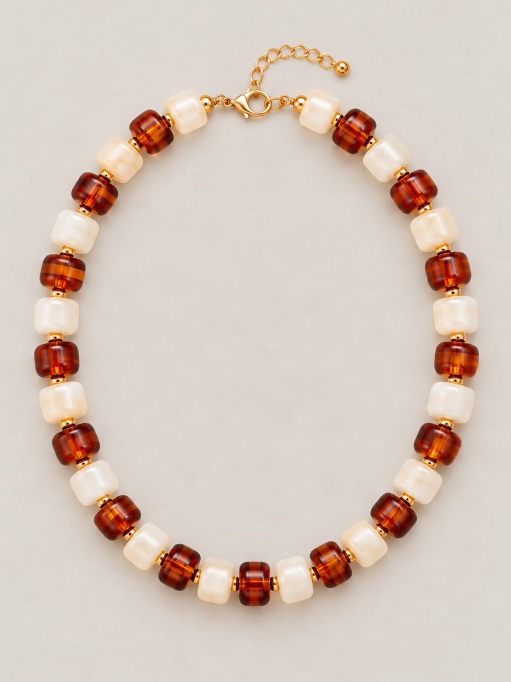 New! Amber Lucite Color Block Beaded Necklace NWOT 3001